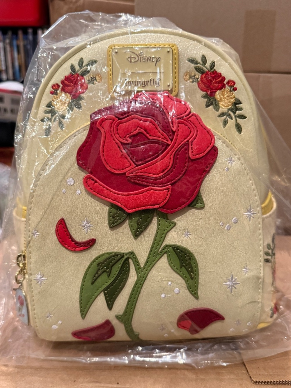 Enchanted Rose on Yellow Sparkle Background Loungefly Backpack